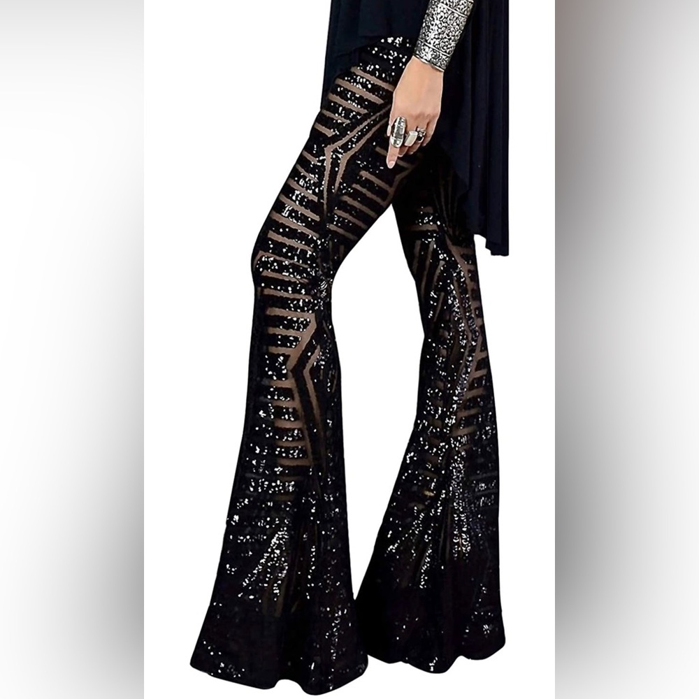 Black Sequin Bell Bottoms